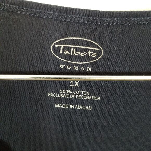 Talbots Women Plus Cotton Stretch Applique Long Sleeve Top Size 1X Black Blouse - Picture 4 of 5